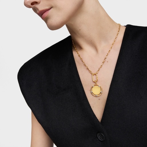 18kt gold plating over silver medallion Pendant with topazes TOUS Basics