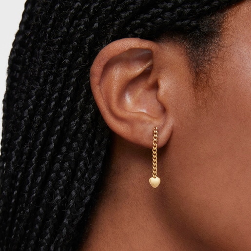 עגילי לב ארוכים מכסף עם ציפוי זהב 18 קרט מסדרת Bold Motif