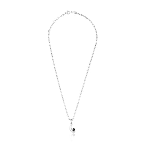 Silver Magic Nature moon Necklace with onyx