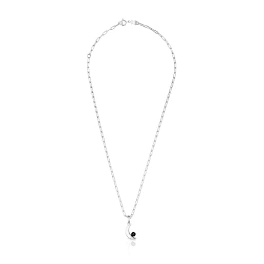 Silver Magic Nature moon Necklace with onyx | TOUS