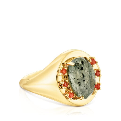 Silver vermeil Virtual Garden Signet ring with labradorite and carnelian