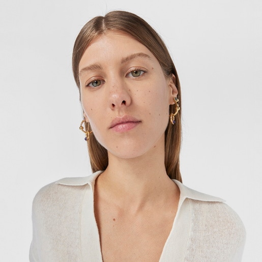 Silver vermeil Plump Hoop earrings with amethysts