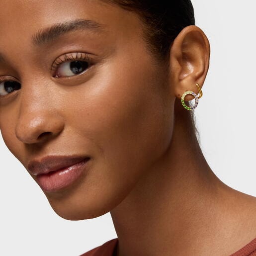 Pendientes círculo con baño de oro 18 kt sobre plata y gemas Straight