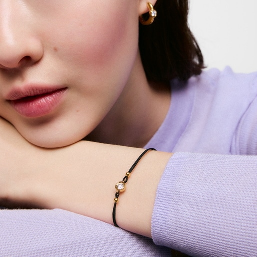 Black nylon Bracelet with 18kt gold plating over silver and laboratory-grown diamond Line LGD