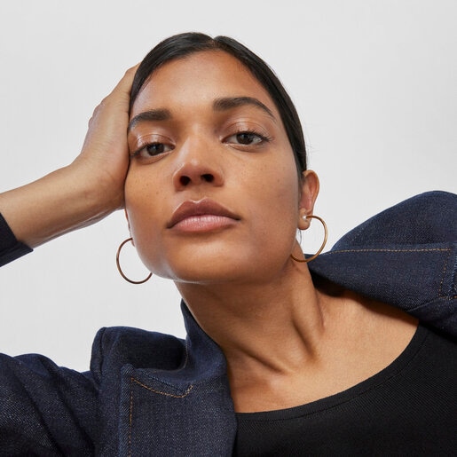 Pendientes aro grandescon baño de oro 18 kt sobre plata y perla Batala