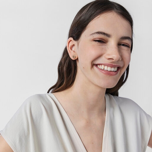 Pendientes mini disco con baño de oro 18 kt sobre plata y diamantes Nocturne