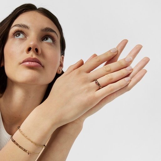 Bague Cool Joy en or avec quartz fumé et rhodolite