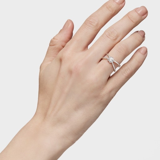 Silver Open ring with bear Icon Metal