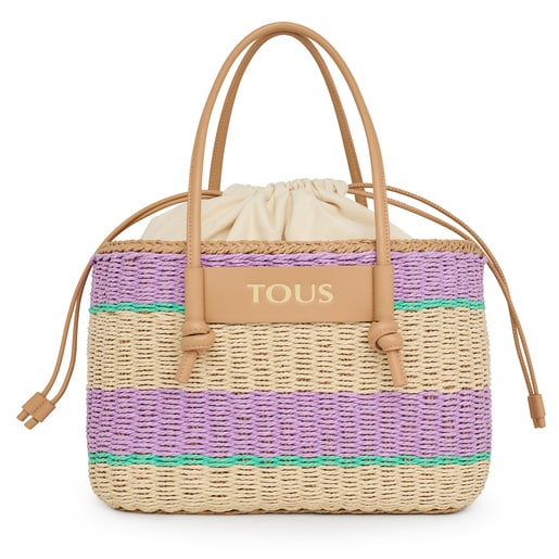 Large mauve raffia Scoubidou Tote bag