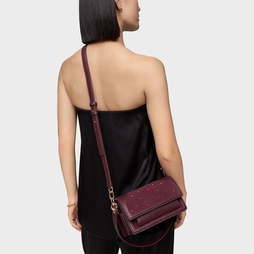 Small burgundy-colored Crossbody bag TOUS Audree Strass