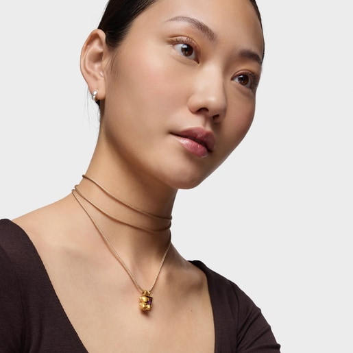 Collar largo de plata y cordón color marrón TOUS Basics