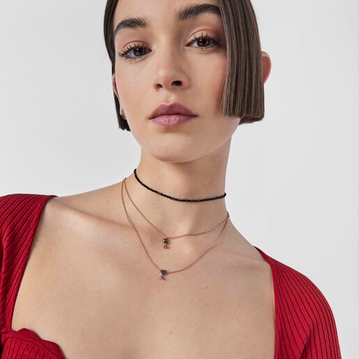 שרשרת מוטיב לב ספינל ורמייל ורוד עם אבן חן רובי