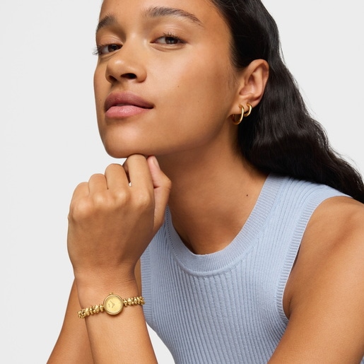 Reloj analógico con brazalete de acero dorado Bold Bear Round