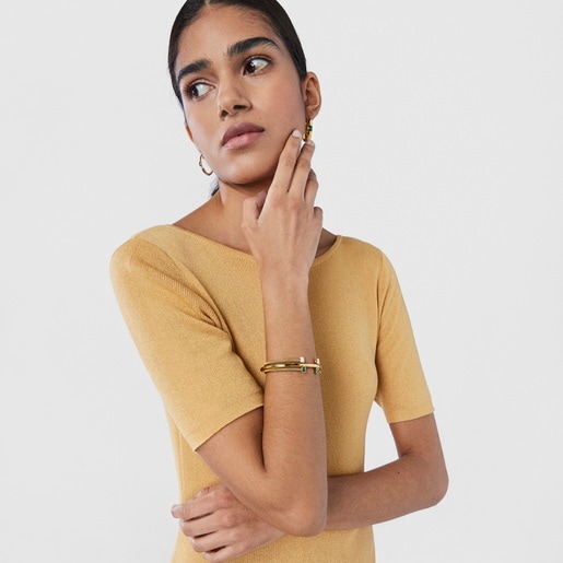 Fine gold-colored IP Steel Bracelet with Malachite
