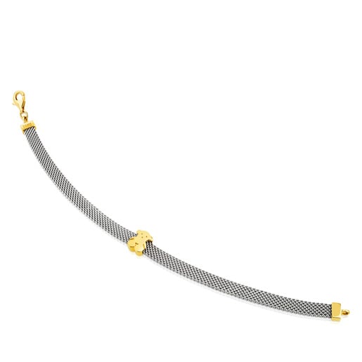 Gold and Steel Mesh Bracelet Bear motif