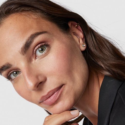 Nocturne half-moon Earrings in Silver Vermeil with Diamonds and Pearl