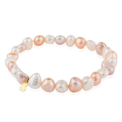 Gold TOUS Pearls Bracelet with multicolor baroque pearls and Bear motif