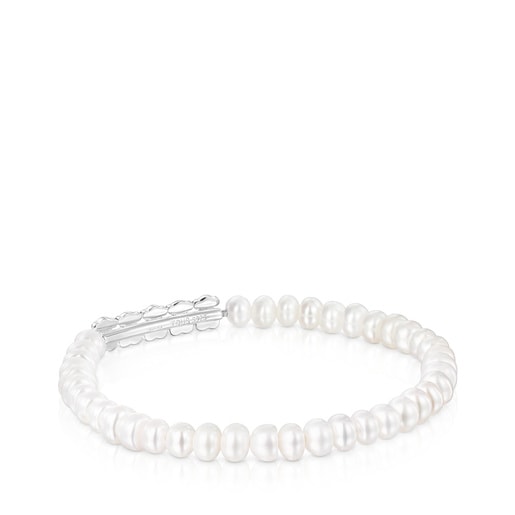 Silver Straight Bracelet with Pearls