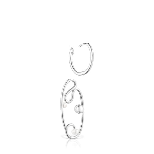 Silver Tsuri Hoop earrings with cultured pearls