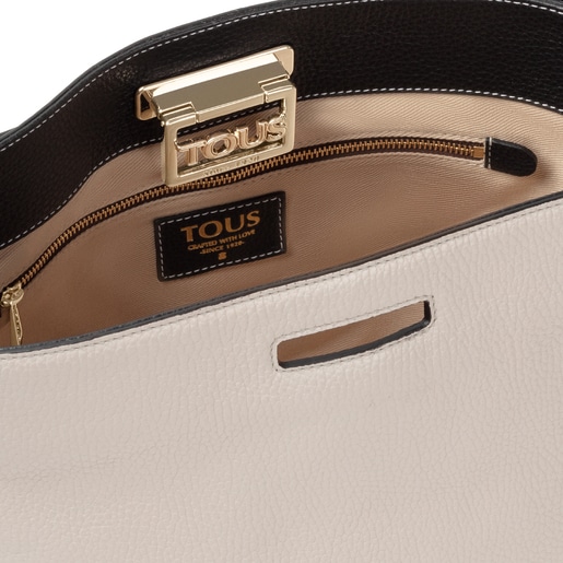 Бежево-черная кожаная сумка-бакет TOUS Legacy среднего размера