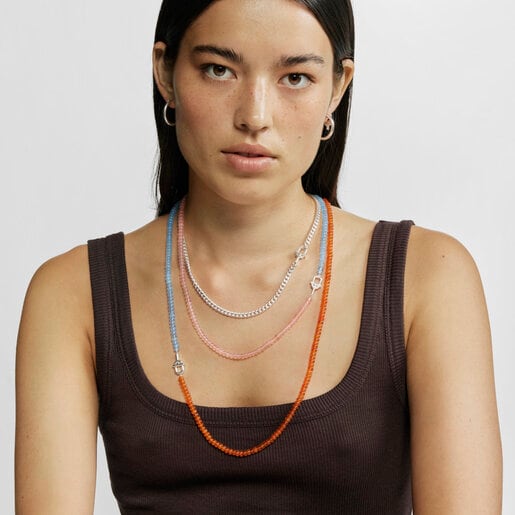 Silver Necklace with treated orange chalcedony TOUS MANIFESTO