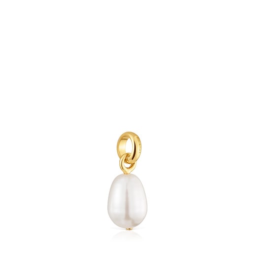 Hold Oval Pendant with 18kt gold plating over silver and cultivated pearl