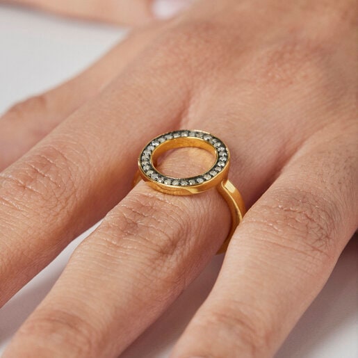 TOUS Nocturne disc Ring in Silver Vermeil with Diamonds 0.30ct