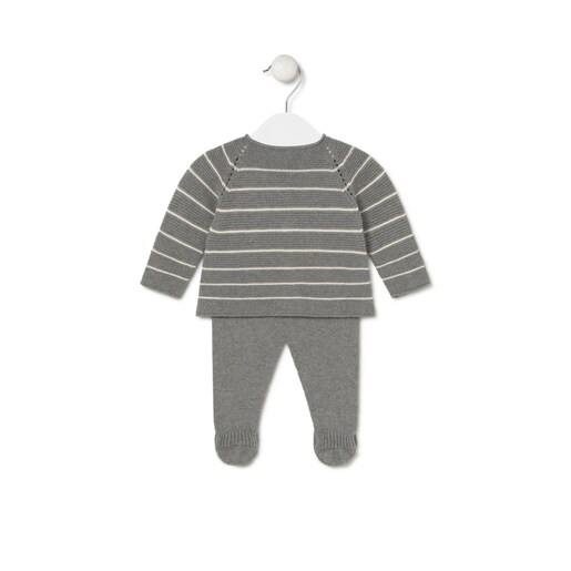 Conjunto de punto de bebé Tricot a rayas gris