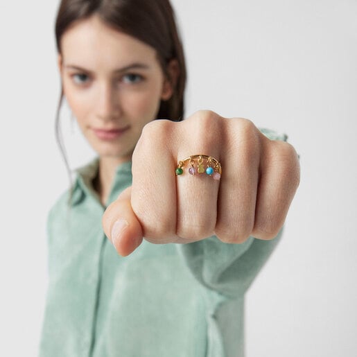 Silver Vermeil TOUS Cool Joy Ring with multicolor Gemstones