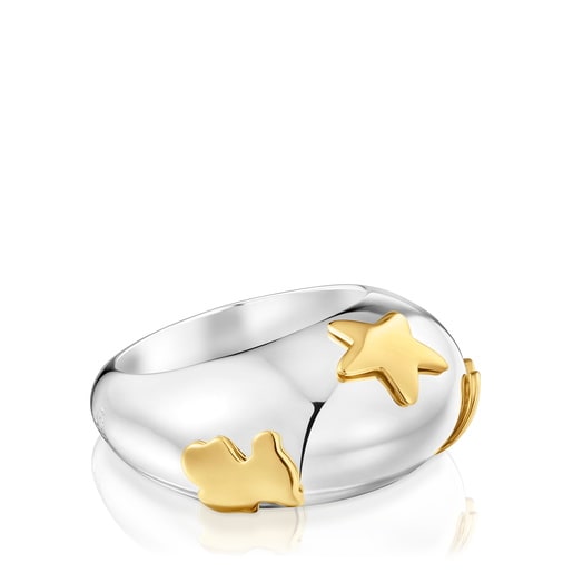 Two-tone dome Ring with motifs Warm