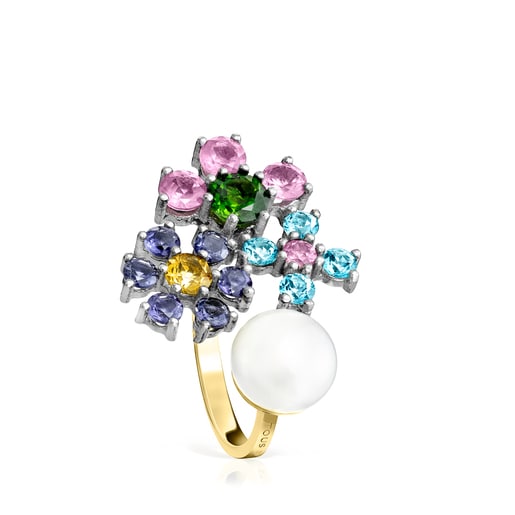 Anillo de titanio y oro con gemas y perla Real Sisy
