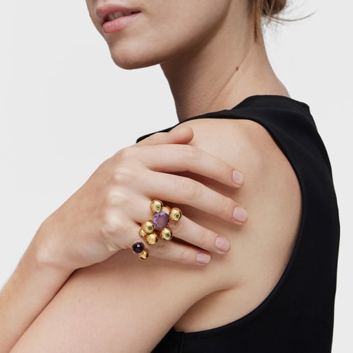 Medium Ring with 18kt gold plating over silver, amethyst and peridot Sugar Party