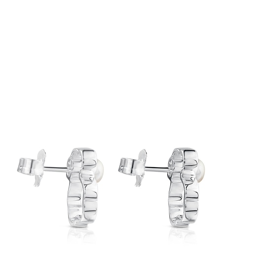 Silver TOUS Silueta Earrings with Pearl 1,4cm.