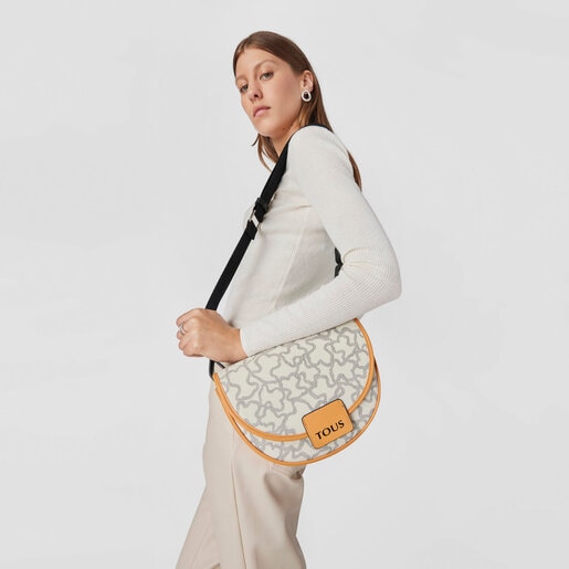 Bandolera mediana beige y mostaza Amaya Kaos Icon