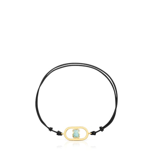 Pulsera de nylon negro con baño de oro 18 kt sobre plata y amazonita Camille