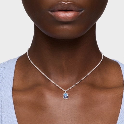 Collar corto de plata y espinela azul creada en laboratorio Icon Color LGG