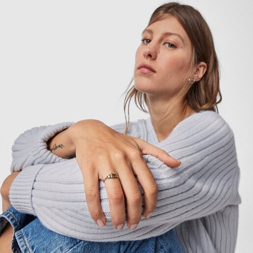 Стальное кольцо Fragile Nature с золотистым ионным покрытием