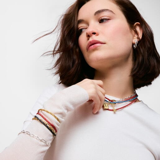 Pulsera con cordón rojo y acero TOUS Basics