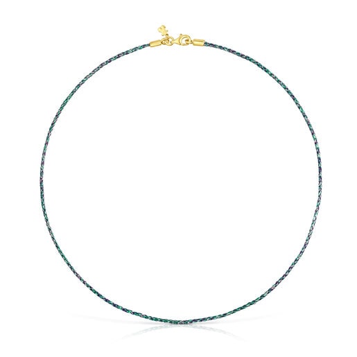Blau-grüne Halskette aus geflochtenem Garn mit Verschluss aus Vermeil-Silber Efecttous
