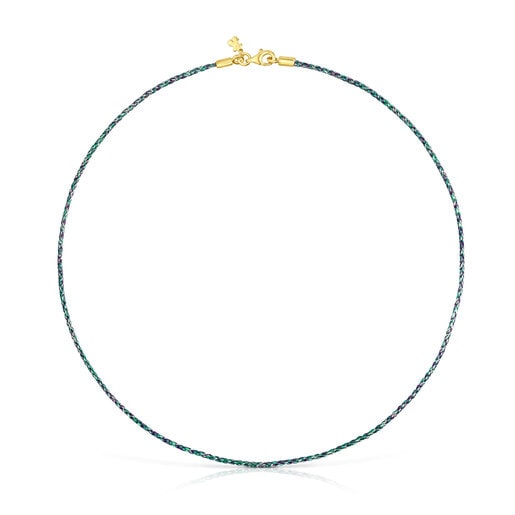 Collana in filo intrecciato blu e verde con chiusura placcata in oro 18 kt su argento Effecttous