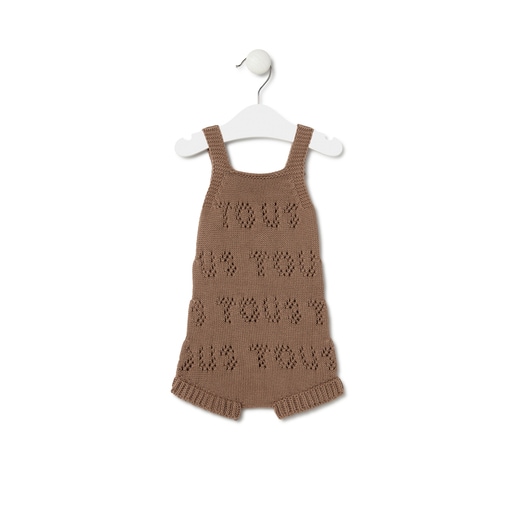 Knitted baby romper in Tricot TOUS logo beige