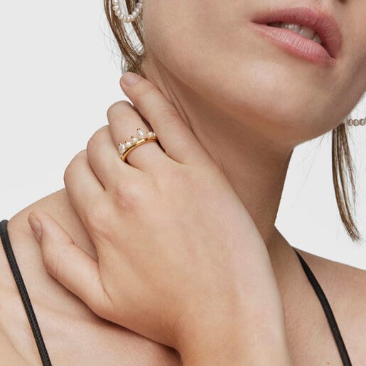Small 18kt gold-plated silver and cultured pearls Ring Sugar Party