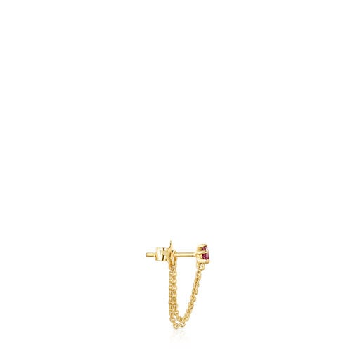 Gold TOUS Cool Joy 1/2 Earring with double chain and rhodolite