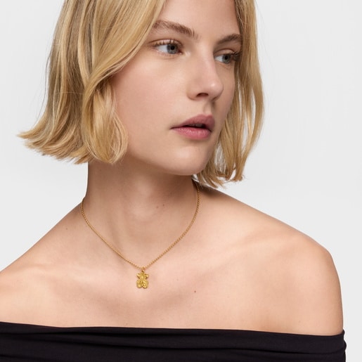 Machined bear Pendant with 18kt gold plating over silver Sweet Dolls