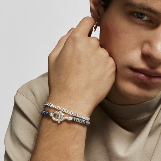 Manifesto Man Bracelet in silver with cord | TOUS
