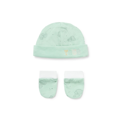 Baby hat and mittens set in Pic mist