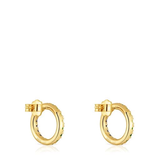 Pendientes círculo con baño de oro 18 kt sobre plata y gemas Straight