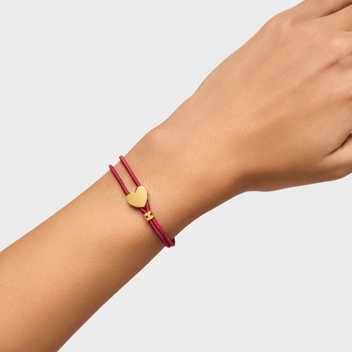 Red elastic Sweet Dolls Bracelet with silver vermeil heart
