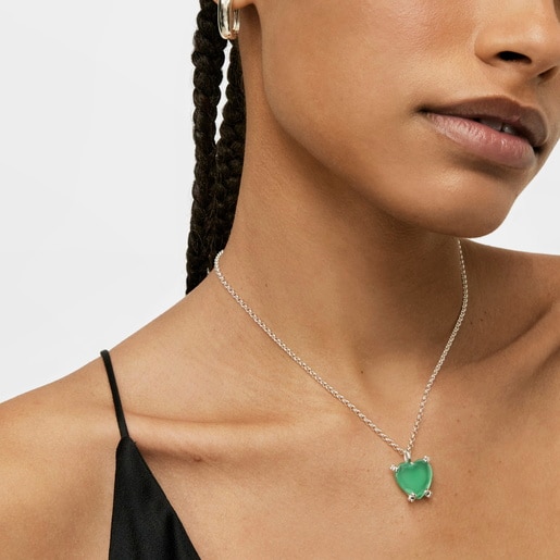 תליון משובץ אבן חן כלקדון בצורת לב