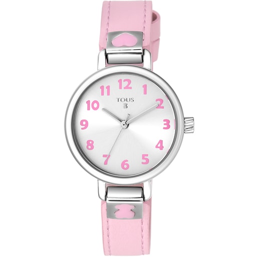 Rellotge Dream d'acer amb corretja de pell rosa